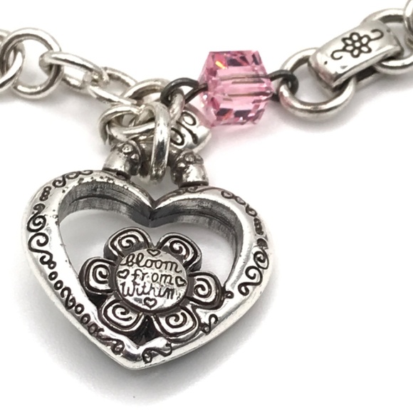 Brighton Charm Bracelet Bloom From Within Silver Plate & Enamel Heart & Flowers - Picture 9 of 10